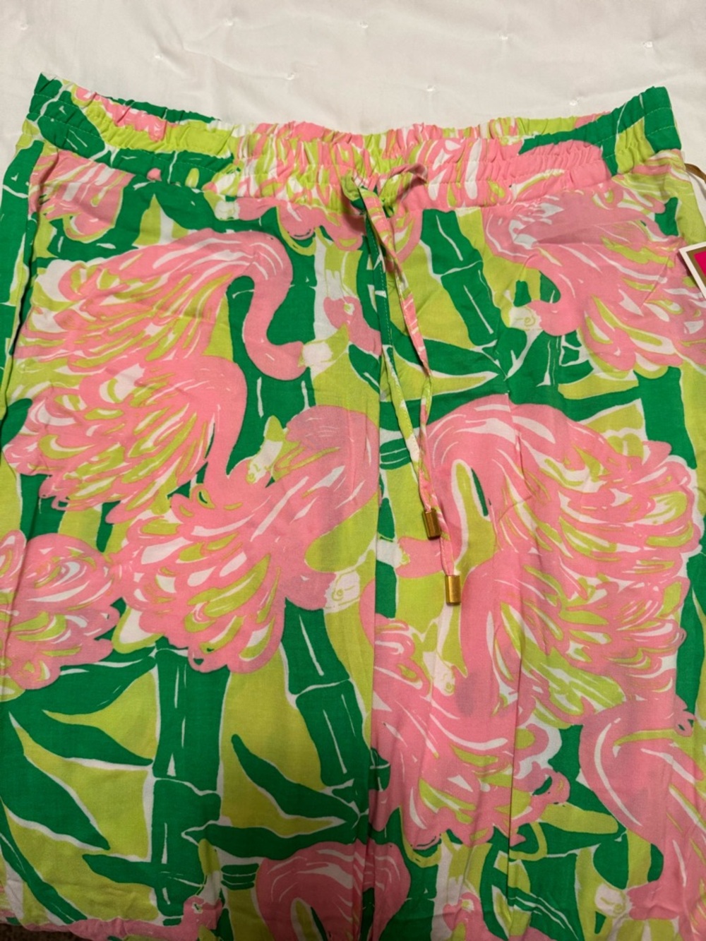 Tropical Pink Flamingo Print Drawstring Pants
